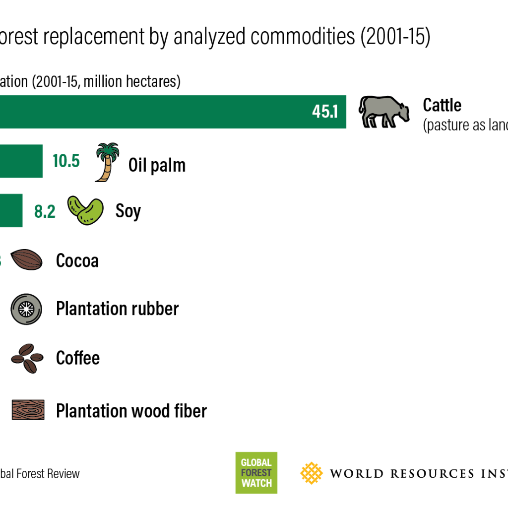 a graph showing the amount different commodities contribute to forest loss 