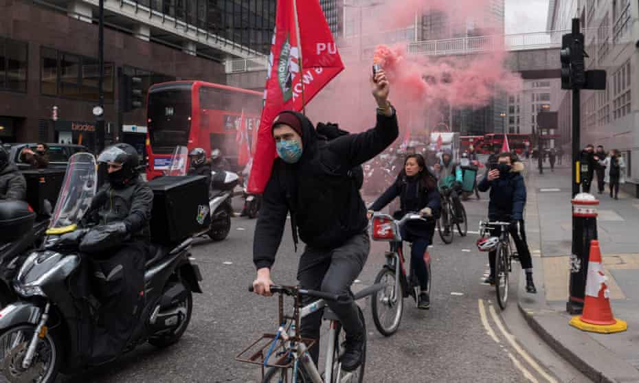 Protests by Deliveroo couriers after the firm was listed on the stock market.