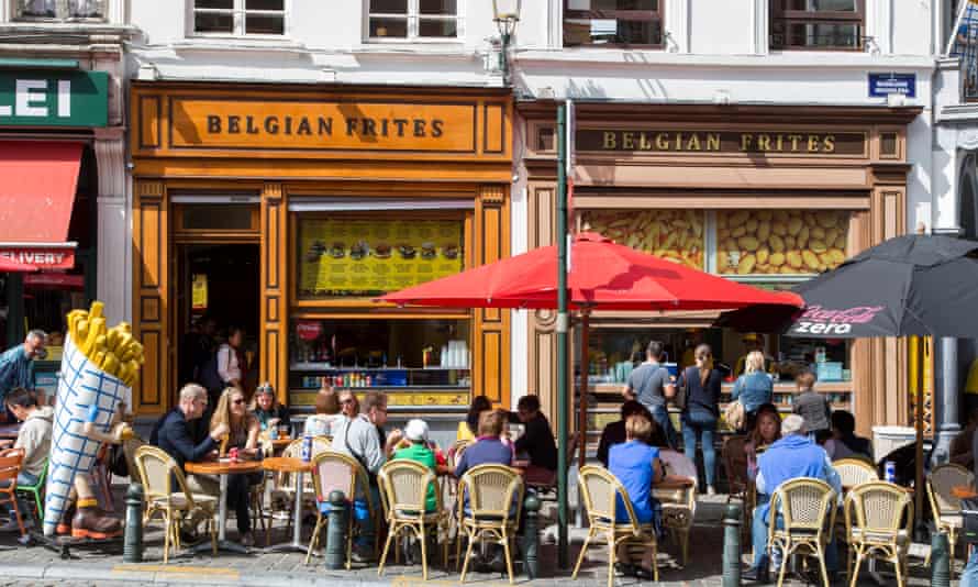 Frite shops in Brussels. In 2018, Belgium produced five million tonnes of processed potatoes, 16 times its domestic needs.