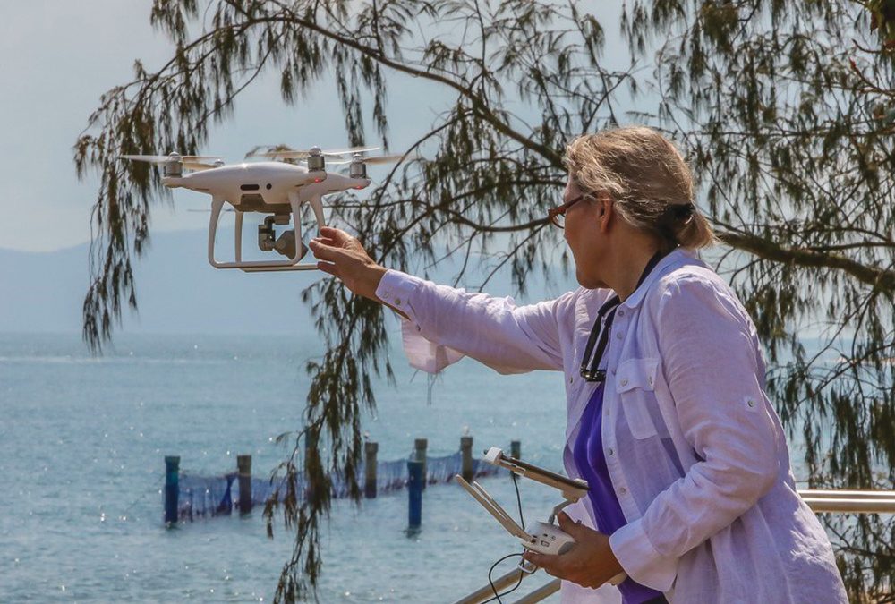Fiona Lake setting off a drone.