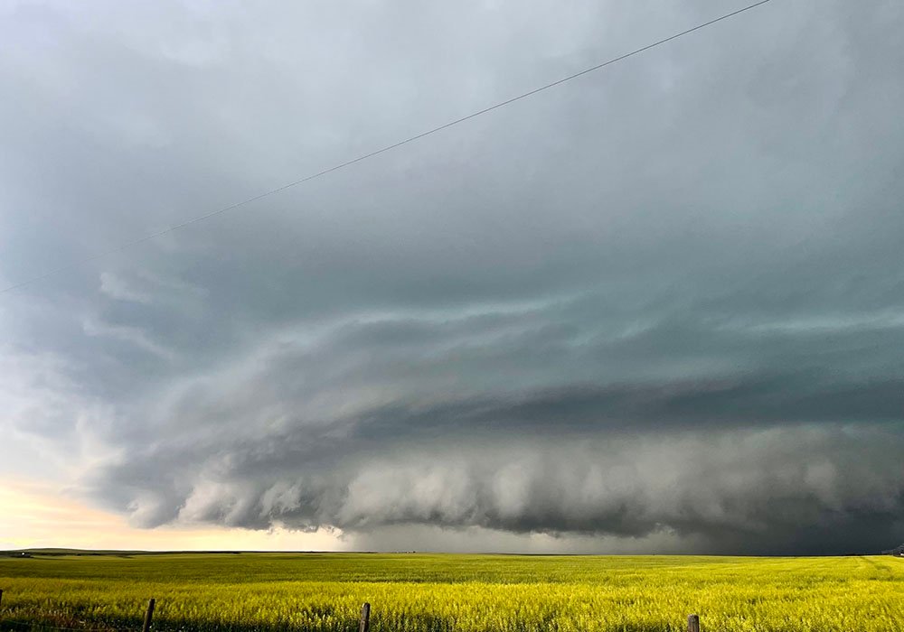 The hail storm that hit southern Alberta July 5 passed by Glenwood, Alta., about 8:15 p.m. menacing crops and leaving the town of Cardston beaten and dented.  