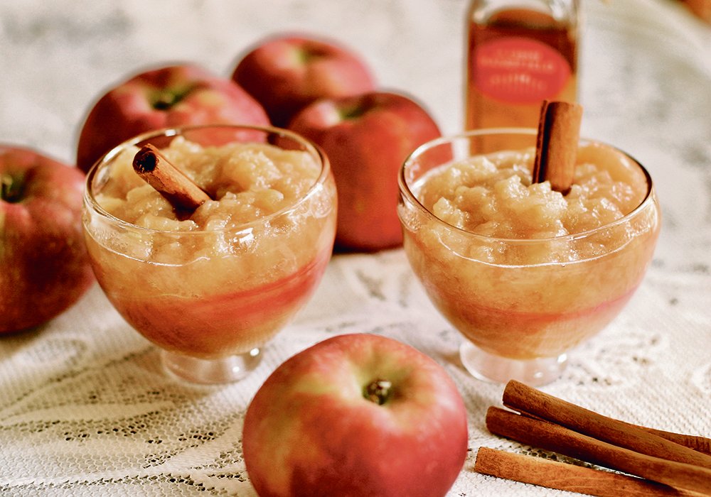 Crisp, slightly sour McIntosh apples make excellent applesauce. They break down easily during the cooking process. 