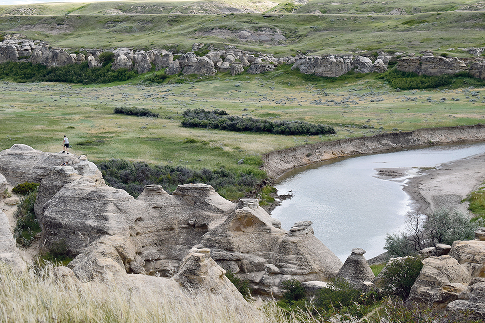 Flow in the Milk River shrank without available water diversion from the St. Mary River for much of last year. Structure failure prevented diversion of water, causing water use restrictions. The Milk River is shown here from a vantage within Writing-on-Stone Provincial Park. 