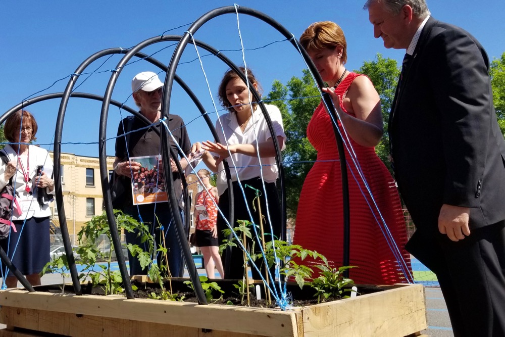 Agriculture Minister Marie-Claude Bibeau and Parliamentary Ag Secretary Jean-Claude Poissant, at right, visited the Carrefour Alimentaire Centre-Sud in Montreal on June 17, 2019 to formally launch the federal Food Policy for Canada. in 2019 (Photo courtesy Agriculture and Agri-Food Canada)
