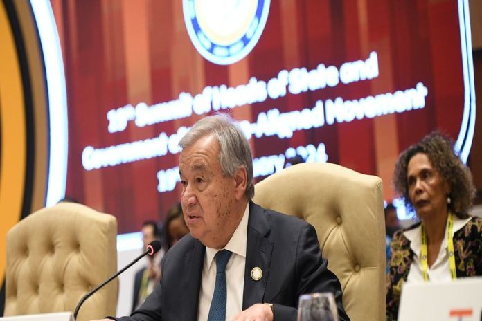 Guterres repeats call for Gaza ceasefire, release of hostages, at Non-Aligned Movement summit