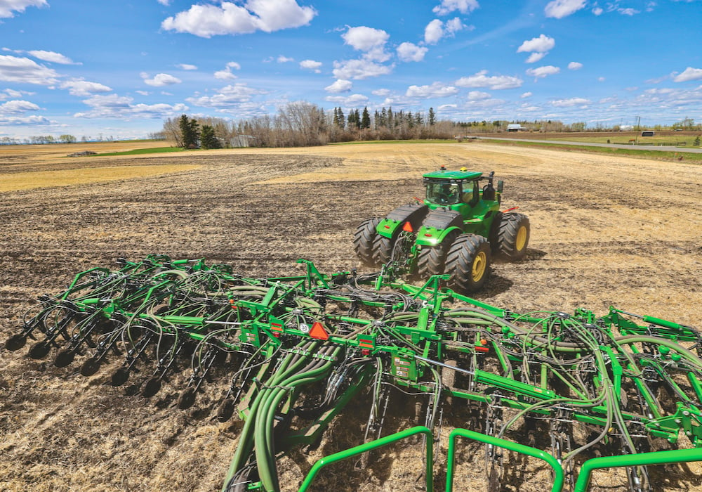 Variable rate fertilizer being applied during seeding at Steckler Farm in Alberta in 2022.  Photo: Courtesy Olds College of Agriculture and Technology
