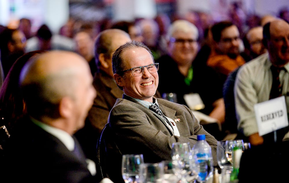 Jack Chaffe, Beef Farmers of Ontario past-president, is all smiles while his nine years of board service was acknowledged during the annual general meeting gala dinner Feb. 21, 2024.