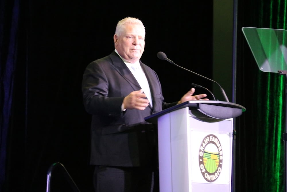 Premier Doug Ford spoke to the March 2024 Grain Farmers of Ontario March Classic in London March 19.