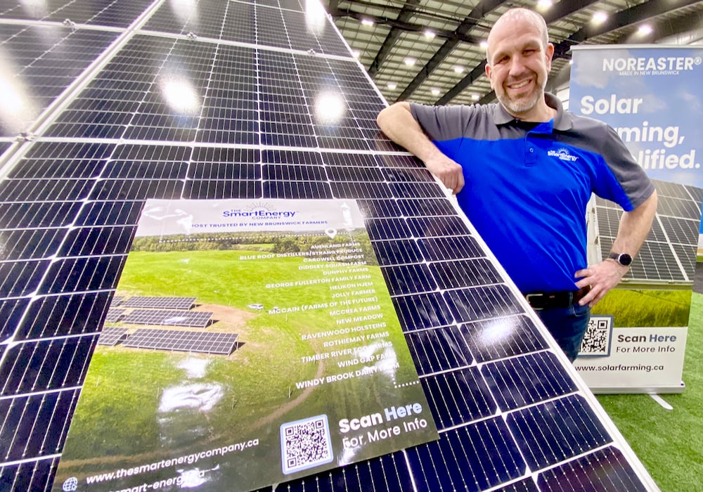 Jeff McAloon, a co-owner of Smart Energy Company, and the Noreaster micro solar farm system garnered considerable attention at the London Farm Show in March.
