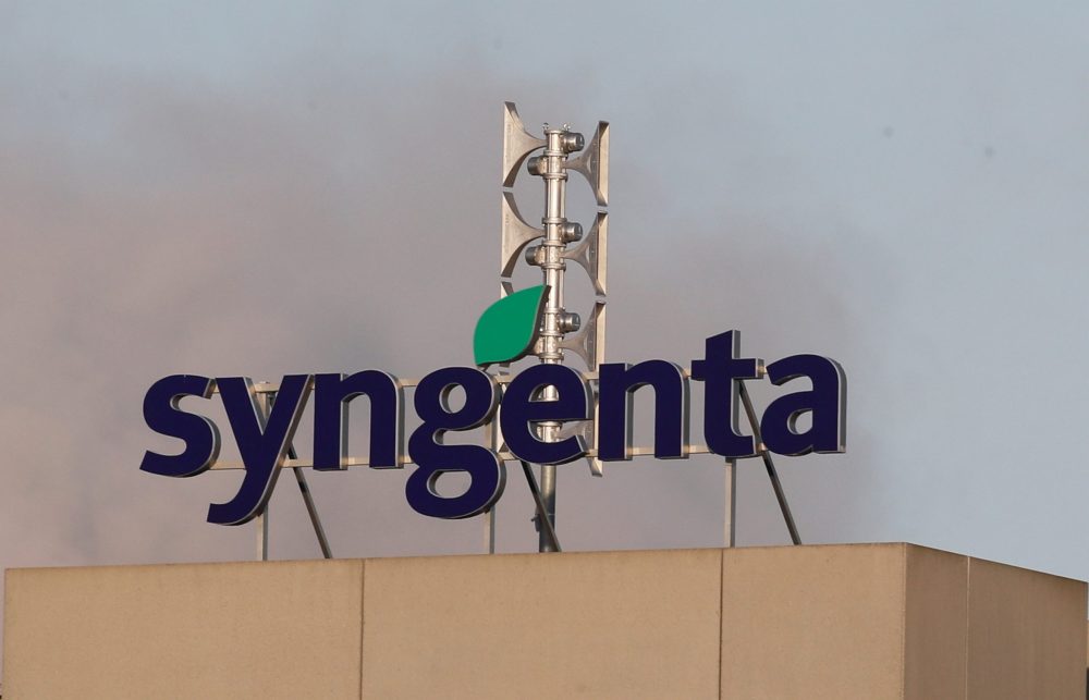 A logo is seen at the headquarters of agricultural chemical maker Syngenta in Basel, Switzerland January 30, 2020. REUTERS/Arnd Wiegmann/File Photo
