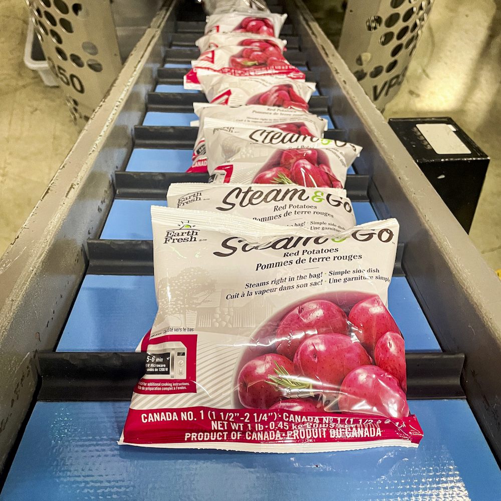 Steam & Go potato packs roll off the new state of the art assembly line at EarthFresh Farms.