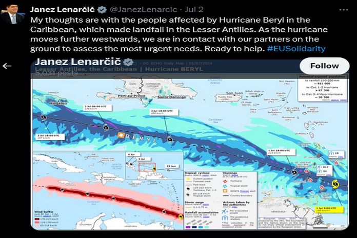 EU releases €450,000 in humanitarian aid following hurricane Beryl