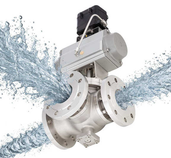 First three-way ball sector valve for the control of flow rates