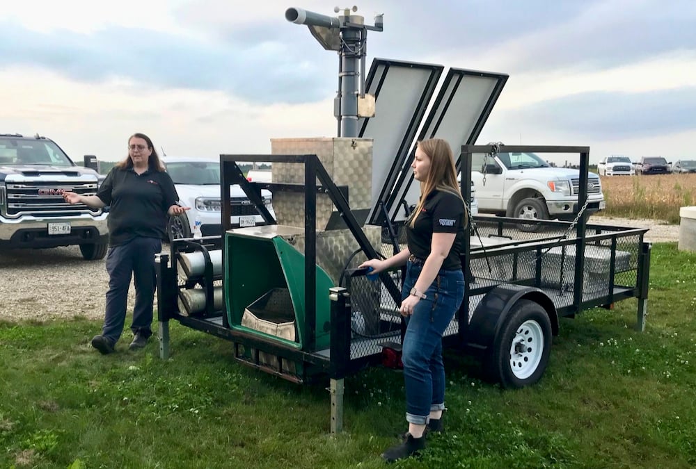 University of Guelph associate professor Dr. Katie Wood, left, and Masters student Katie Kroeze are on the Beef at Guelph research team that uses the GreenFeed pasture-based enteric methane monitoring equipment.