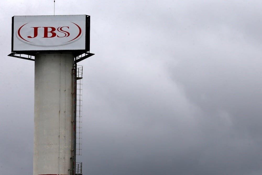 Brazilian meatpacker JBS SA’s logo on a tower in Jundiai, northwest of Sao Paulo in southeastern Brazil, on June 1, 2017. (File photo: Reuters/Paulo Whitaker)
