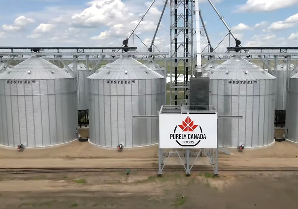 The Canadian Grain Commission said Aug. 28 both dealer and primary elevator licences at Purely Canada Foods’ Saskatchewan facilities in Avonlea, Kindersley and Lajord had been pulled and farmers in all three prairie provinces could be owed money. | Screencap via youtube.com/Purely Canada Foods
