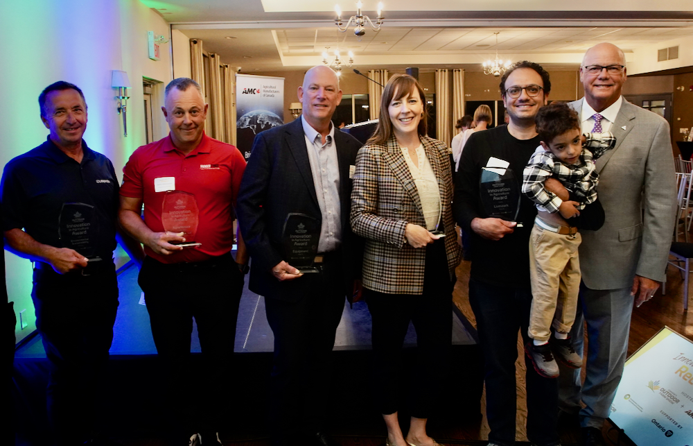 The winners of the 2024 Innovation in Agriculture Awards, with Ontario Minister of Agriculture, Food and Agribusiness Rob Flack (far right). 