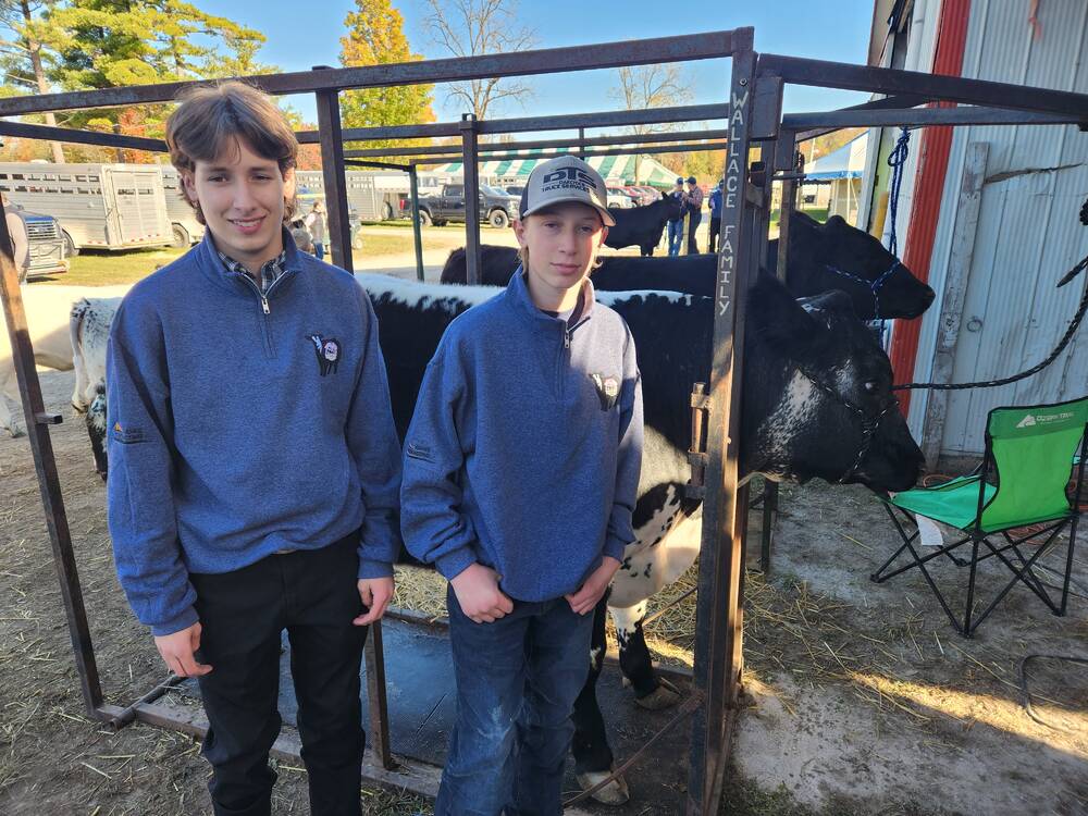 Eramosa 4-H Beef members Lucan Moyer and Travis Allan fitting their calves at the Rockton 4-H Finale Beef Show and Sale.