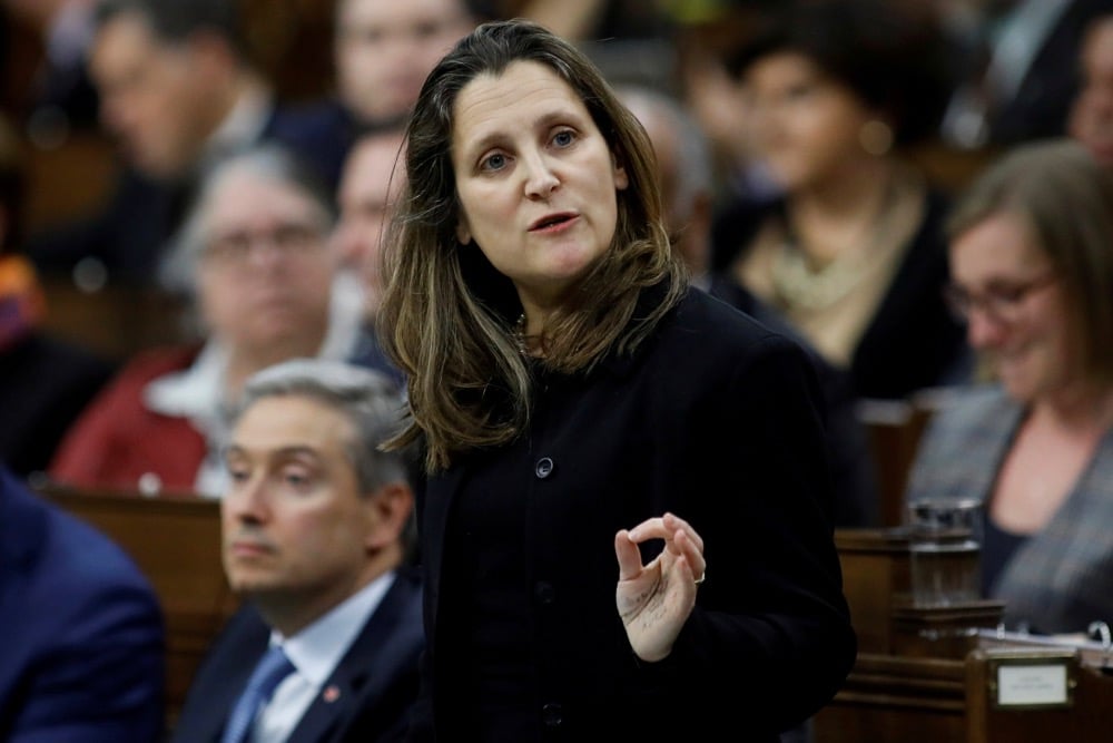 File photo of Deputy Prime Minister Chrystia Freeland in the House of Commons in Ottawa on March 9, 2020. (Photo: Reuters/Blair Gable)
