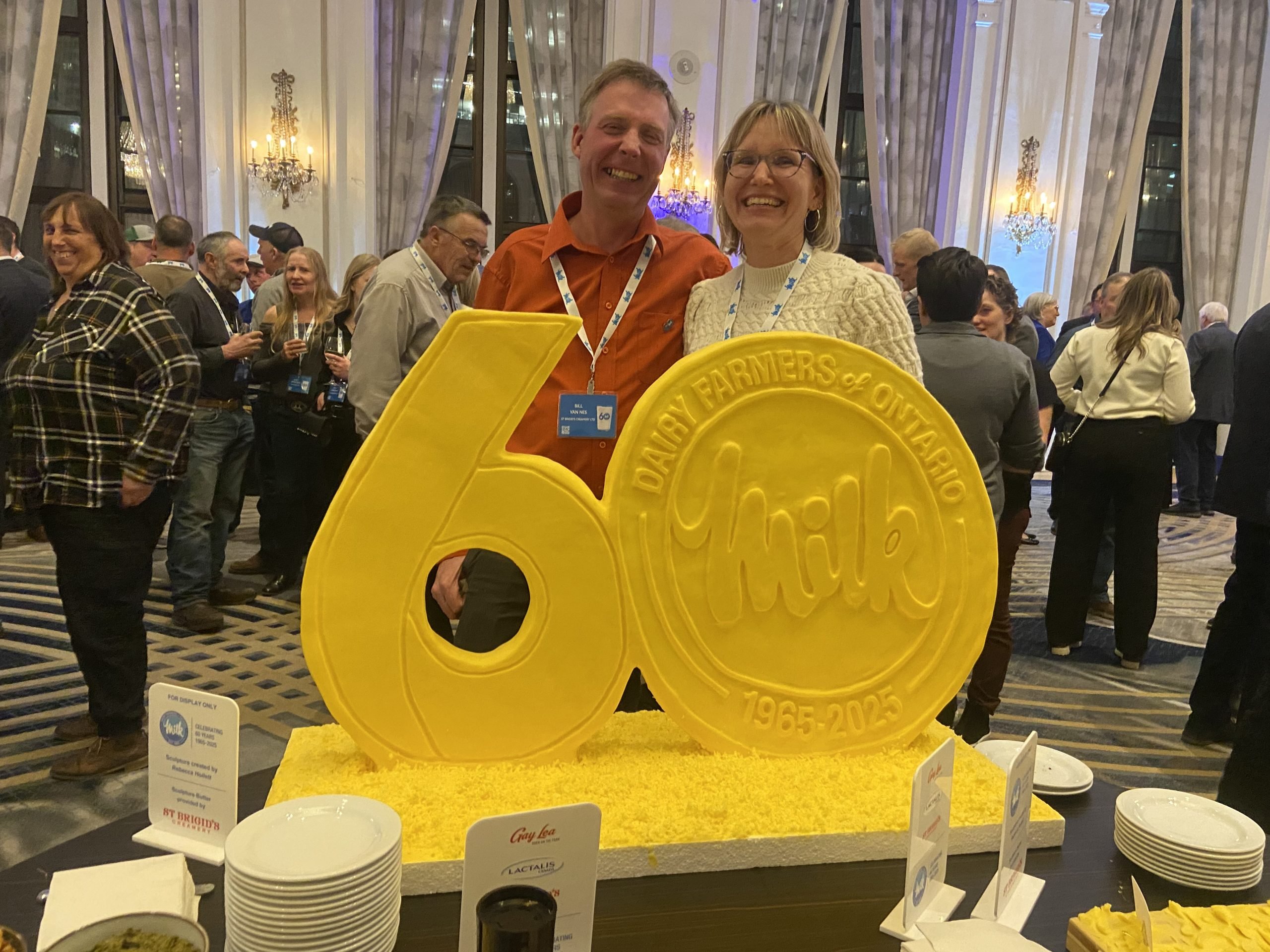 Bill and Cindy Van Nes, dairy farmers who also run St. Brigid’s Creamery provided the 60th anniversary butter sculpture celebrating the 60th year of dairy supply management at Dairy Farmers of Ontario’s annual meeting.