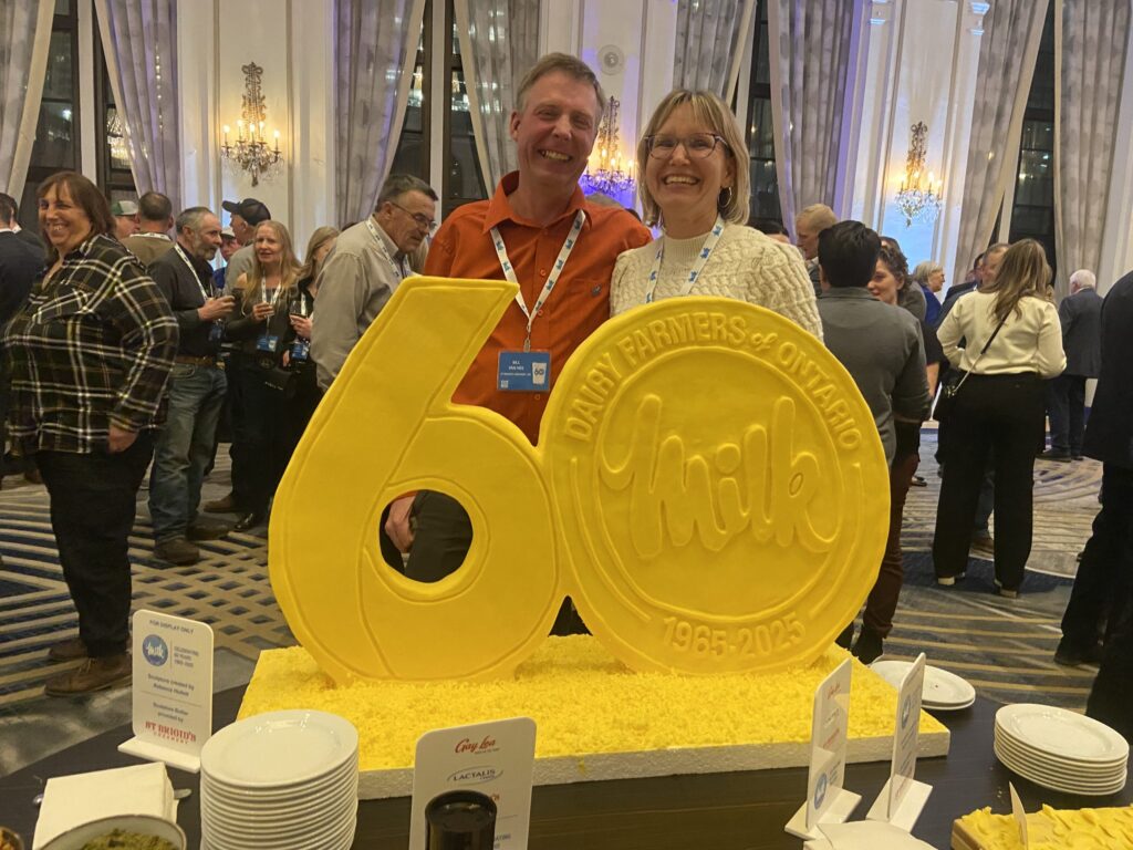 Bill and Cindy Van Nes, dairy farmers who also run St. Brigid’s Creamery provided the 60th anniversary butter sculpture celebrating the 60th year of dairy supply management at Dairy Farmers of Ontario’s annual meeting.