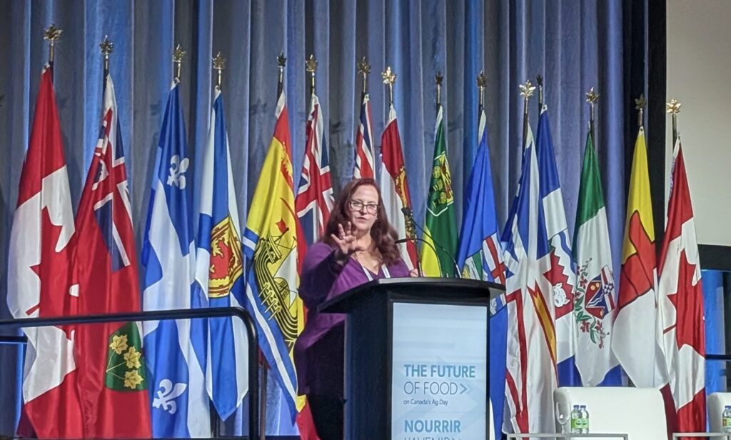 Lisa Bishop-Spencer, executive director of the Canadian Centre for Food Integrity, speaks at the Future of Food Conference on Feb. 11, 2025 in Ottawa. 