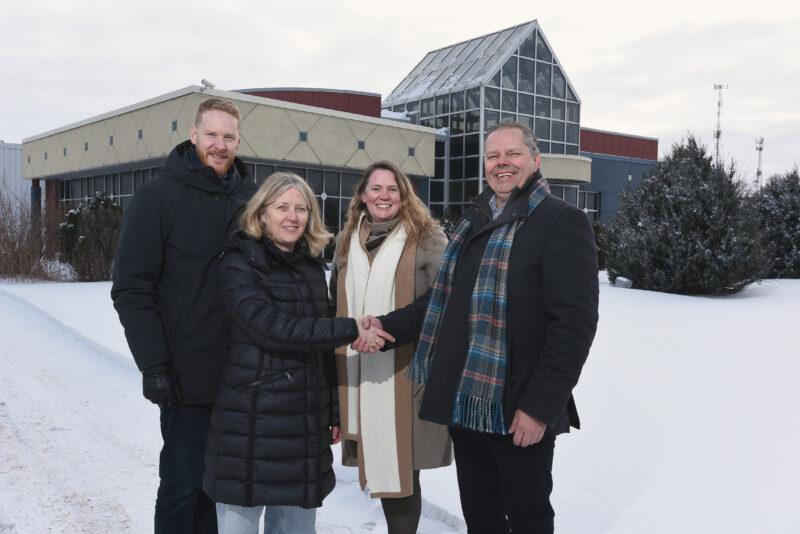 Sébastien Léveillé, CEO of Nutri Group, Claudia Désilets, Nutri Group board chair, Karine Guilbault, general manager of Saint-Hyacinthe Technopole and Patrick Malo, president of Saint-Hyacinthe Technopole.