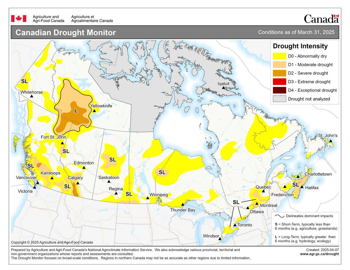 March 31 drought map from the Canadian Drought Monitor.