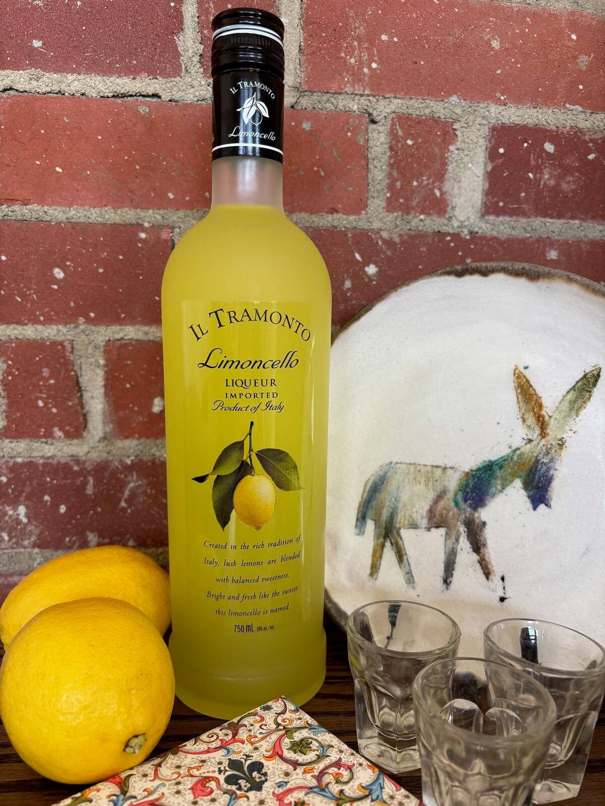 A bottle of Limoncello liqueur.