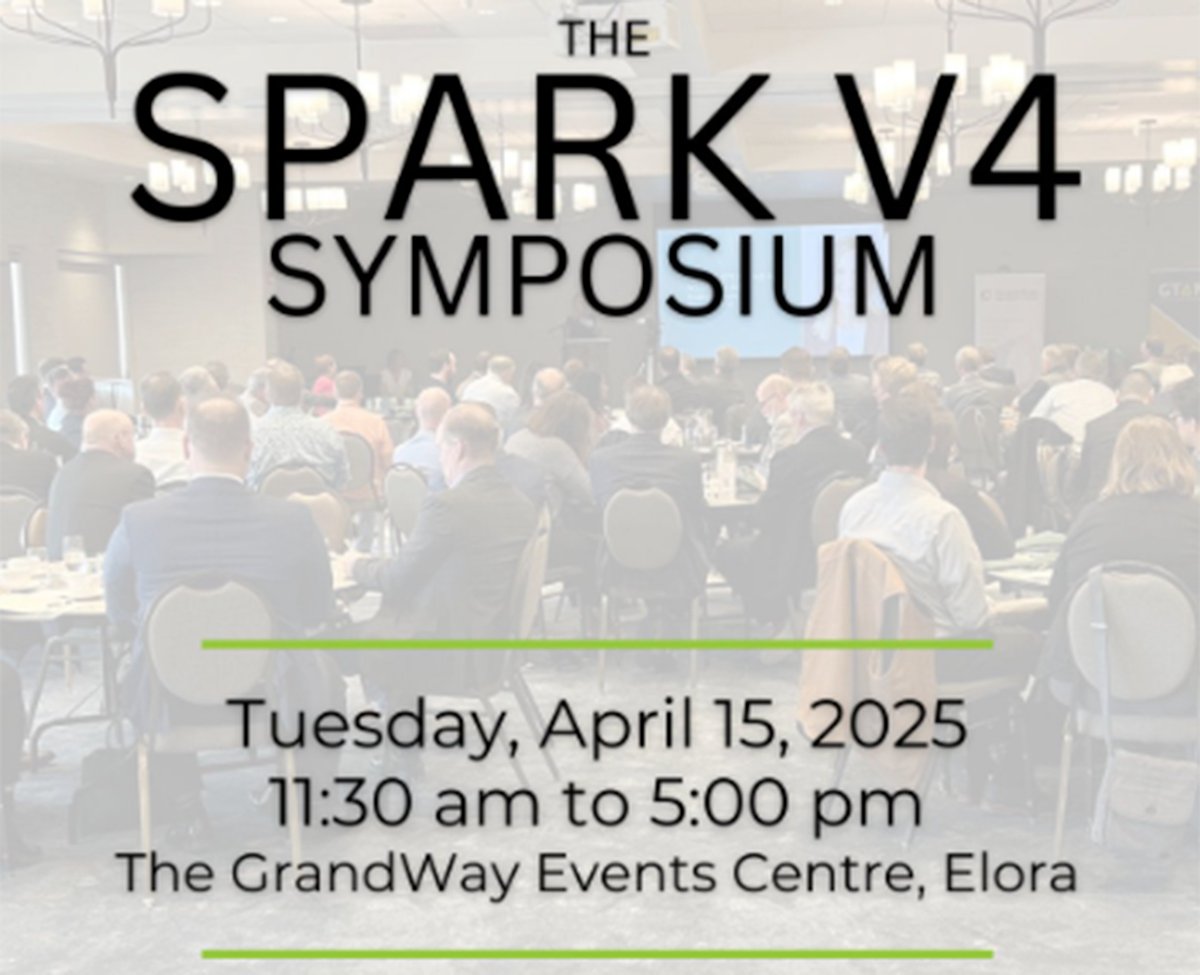 A promotional image for the Spark Symposium held in Elora, Ontario, April 15, 2025.