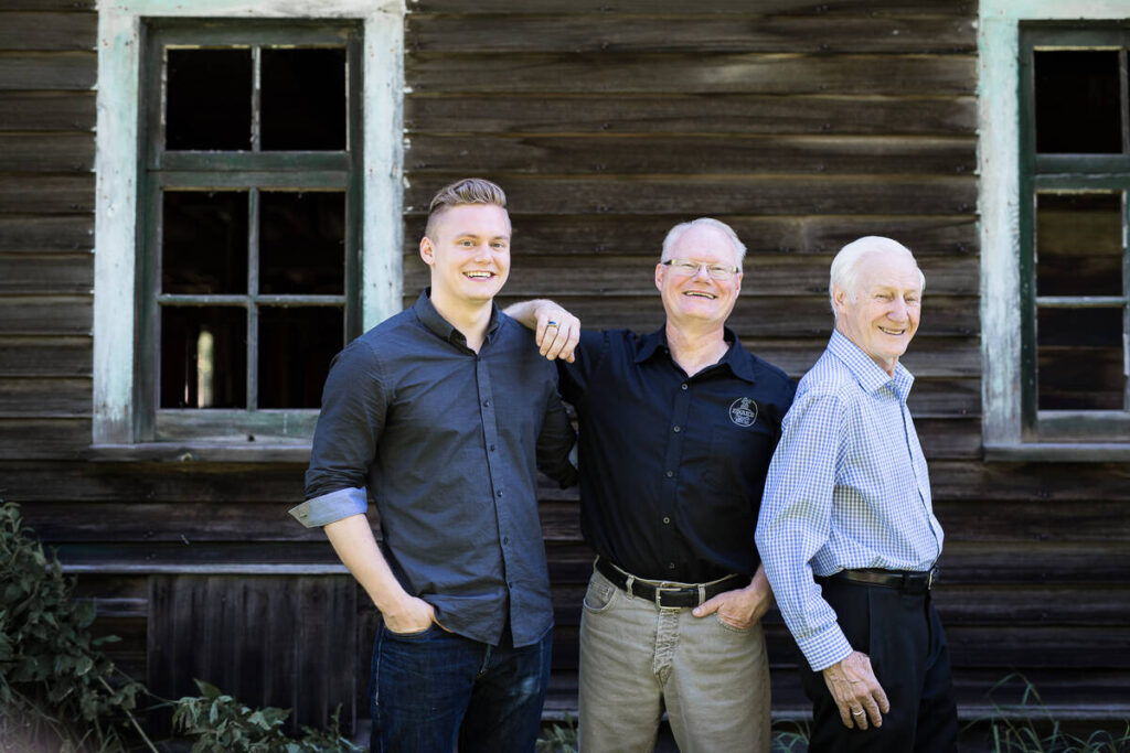 The Ediger family, which operates Drake Meats Processors, is comprised of Tyson Ediger, left, marketing manager, Kelly Ediger, president and chief executive officer, and Norman Ediger, retired.