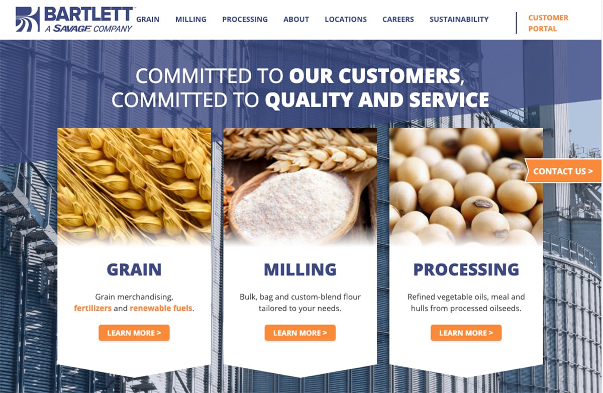 Bartlett is headquartered in Kansas City with locations in the American Midwest and East Coast, and Mexico. It is part of the Savage group of companies. | Screencap via bartlettco.com