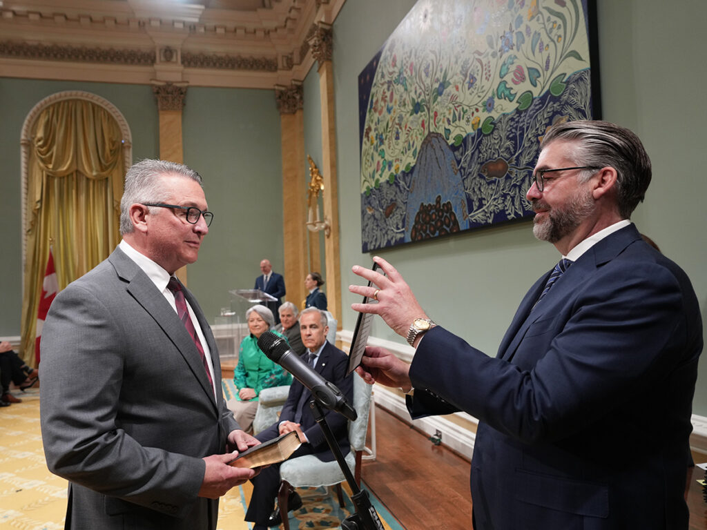 Heath MacDonald is sworn in as the new minister of agriculture and agri-food during a ceremony at Rideau Hall May 13.