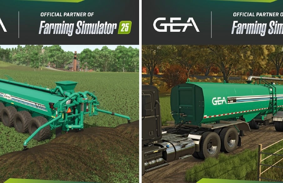 GEA debuts with its manure tankers at the new Plains & Prairies Pack of the Farming Simulator 25. 