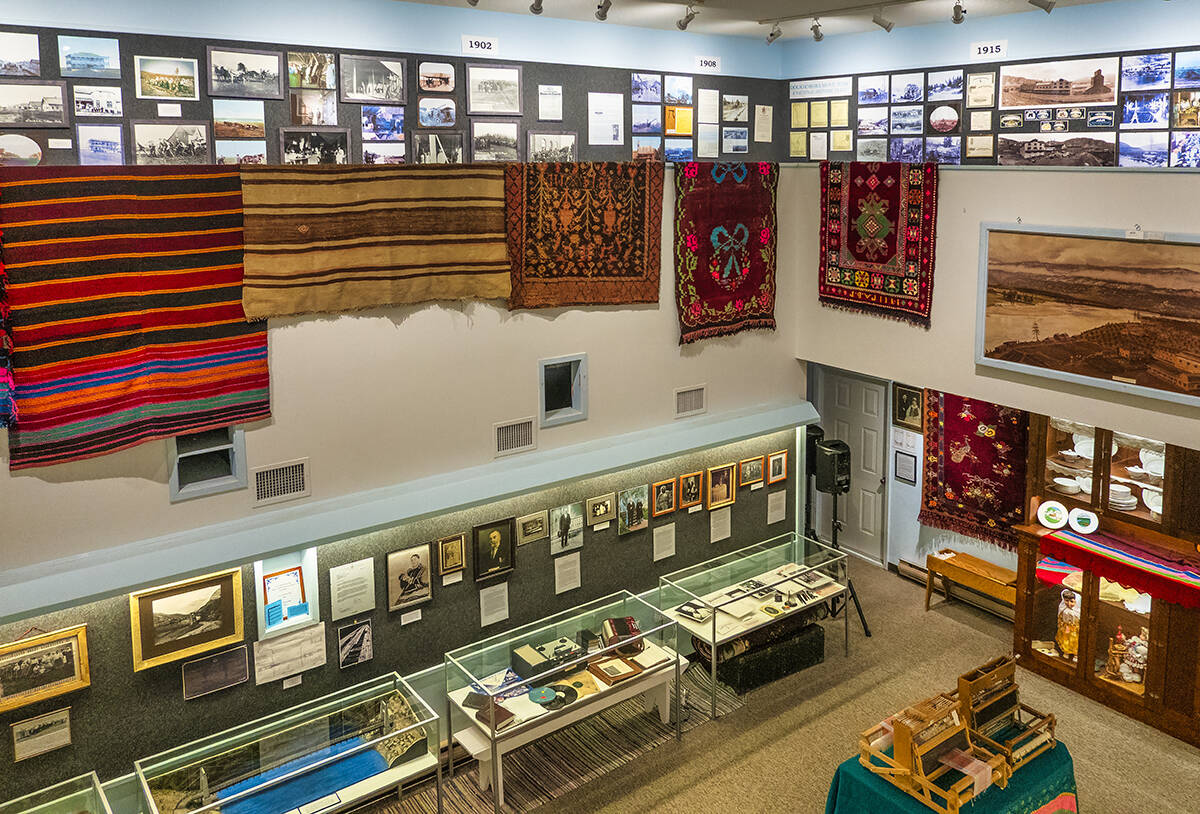 Textiles and other exhibits are on display at the Doukhobor Discovery Centre in Castlegar, British Columbia.