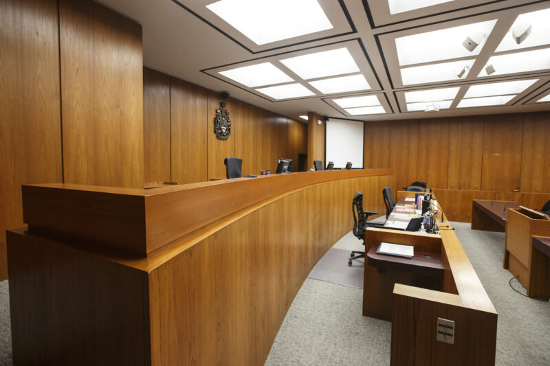 A courtroom is seen at the Edmonton Law Courts building, in Edmonton on June 28, 2019. THE CANADIAN PRESS/Jason Franson