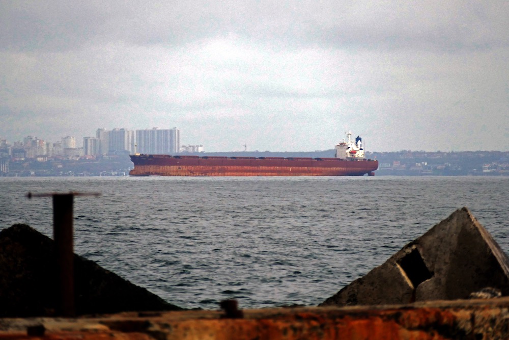 A vessel is seen arriving at Odesa in southern Ukraine under the Black Sea Grain Initiative on April 12, 2023. (Photo: Yulii Zozulia/Nurphoto via Reuters Connect)
