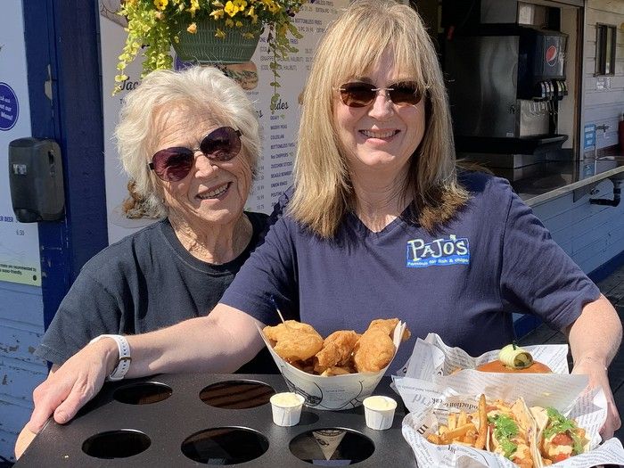 Pajo's Fish and Chips founder Pat Branch with her daughter Cindy Plumb ready to celebrate the restaurant's 40th anniversary  in Steveston, B.C., June 3, 2025. 