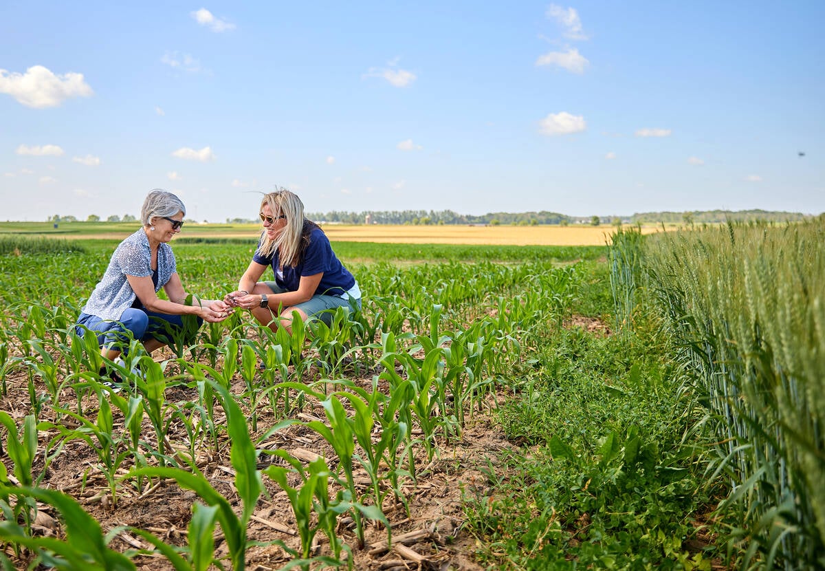 Drs. Claudia Wagner-Riddle (left) and Kari Dunfield at the Ontario Crops Research Centre in Elora. Photo: University of Guelph.