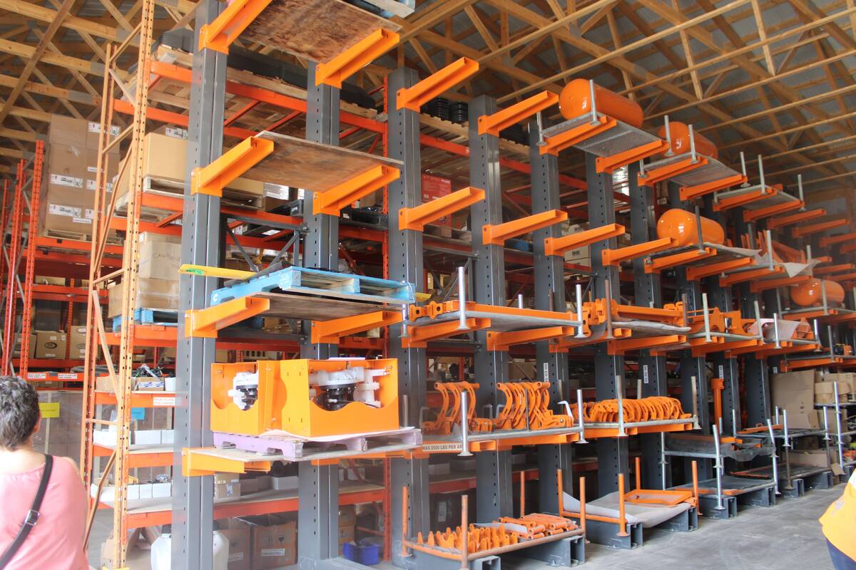 Pallet racking in a large shop.