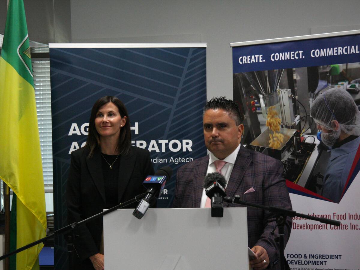 Laura Mock and Mehmet Tulbek announce Cultivator-Food Centre partnership on July 8, 2025. Photo: Janelle Rudolph