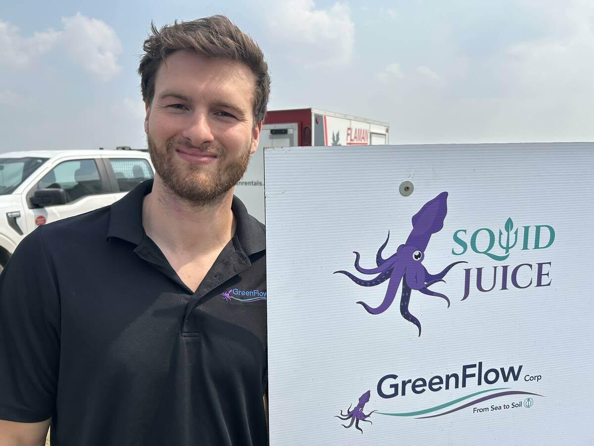 Sammy Prantera of GreenFlow, makers of Squid Juice, at AIM 2025.