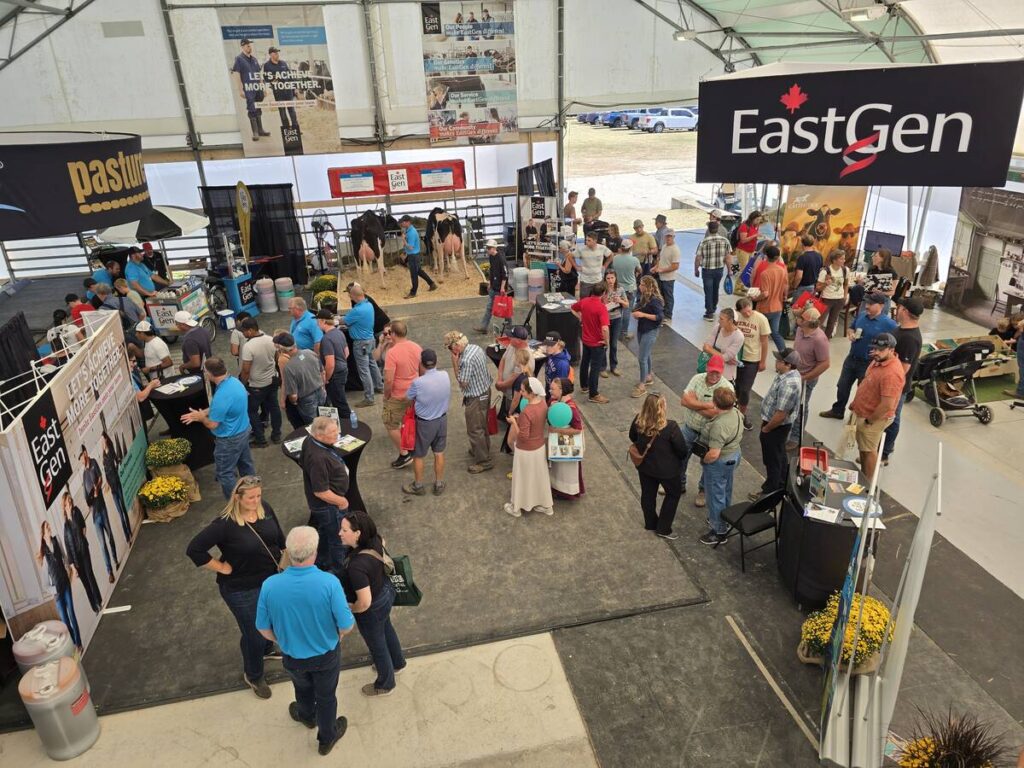 Producers gath in the Dairy Innovations Centre at the 2025 Canada