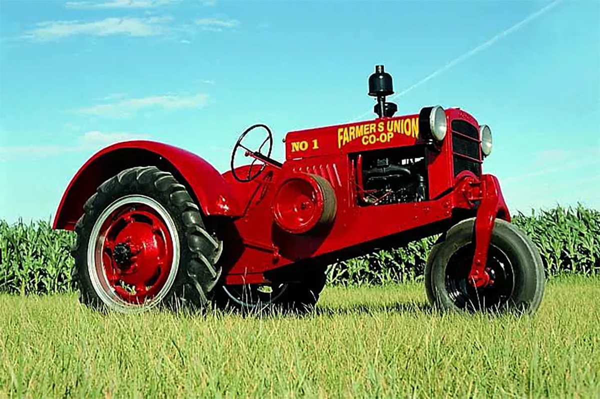 A low angle photo of a red 