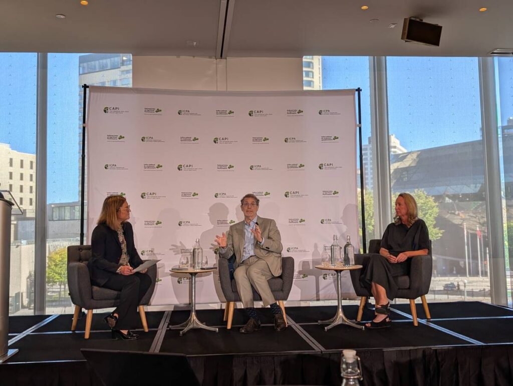 (left to right) Leah Olson, Edward Greenspon and Andrea Johnston speak on a panel at the CAPI conference in Ottawa Oct. 1. Photo by Jonah Grignon