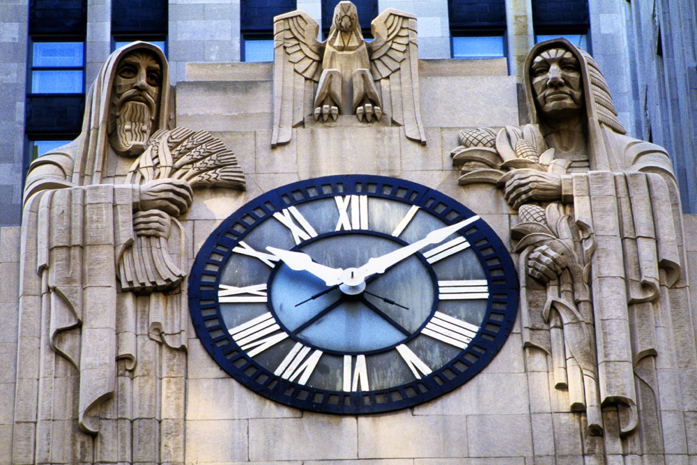 Detail from the front of the CBOT building in Chicago.