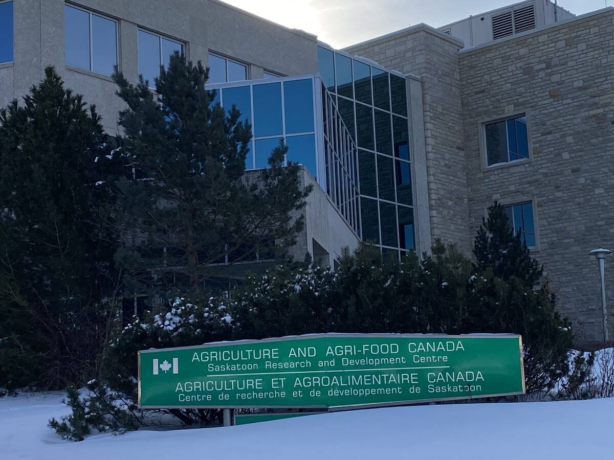 An exterior photo of the Agriculture Canada research centre in Saskatoon during winter.