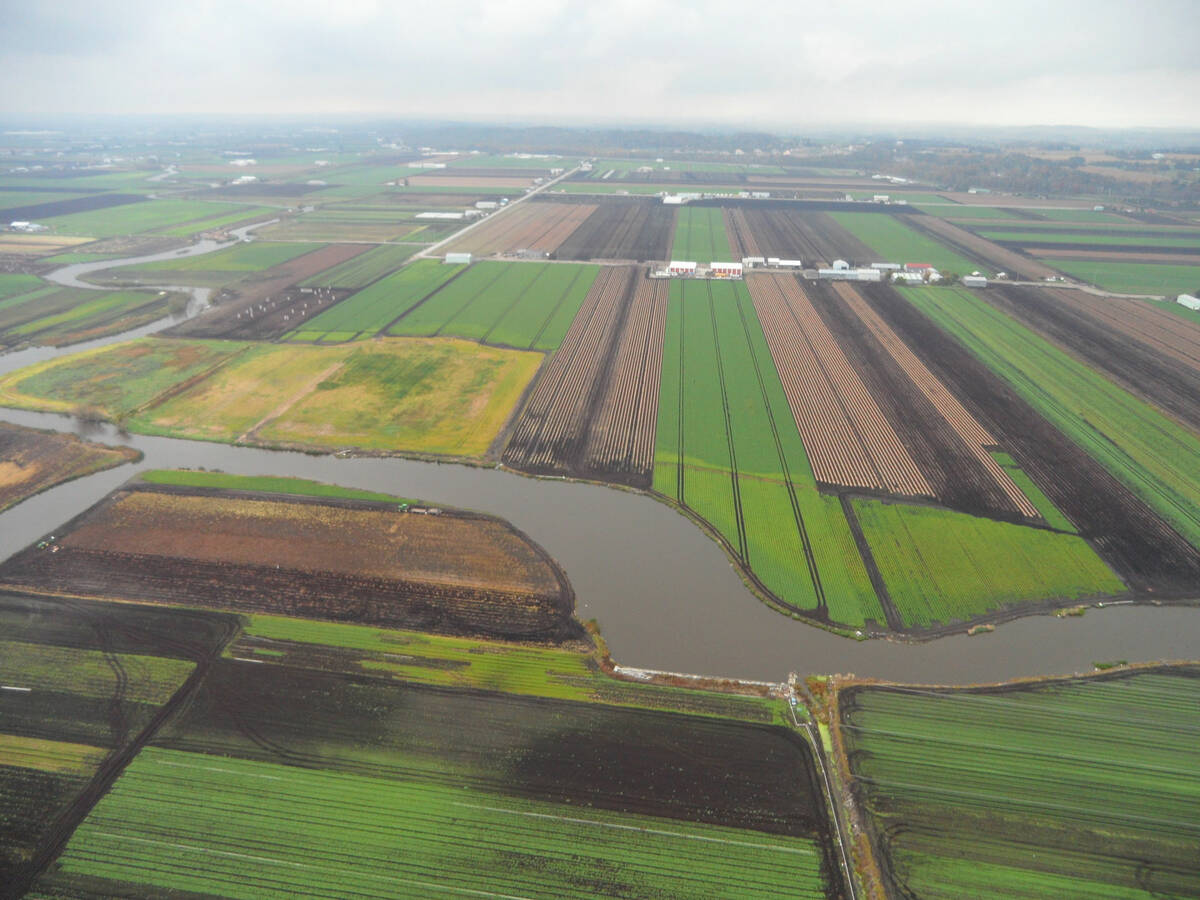 Aerial view of part of the Holland Marsh. Photo: Holland Marsh Drainage System Joint Municipal Service Board.
