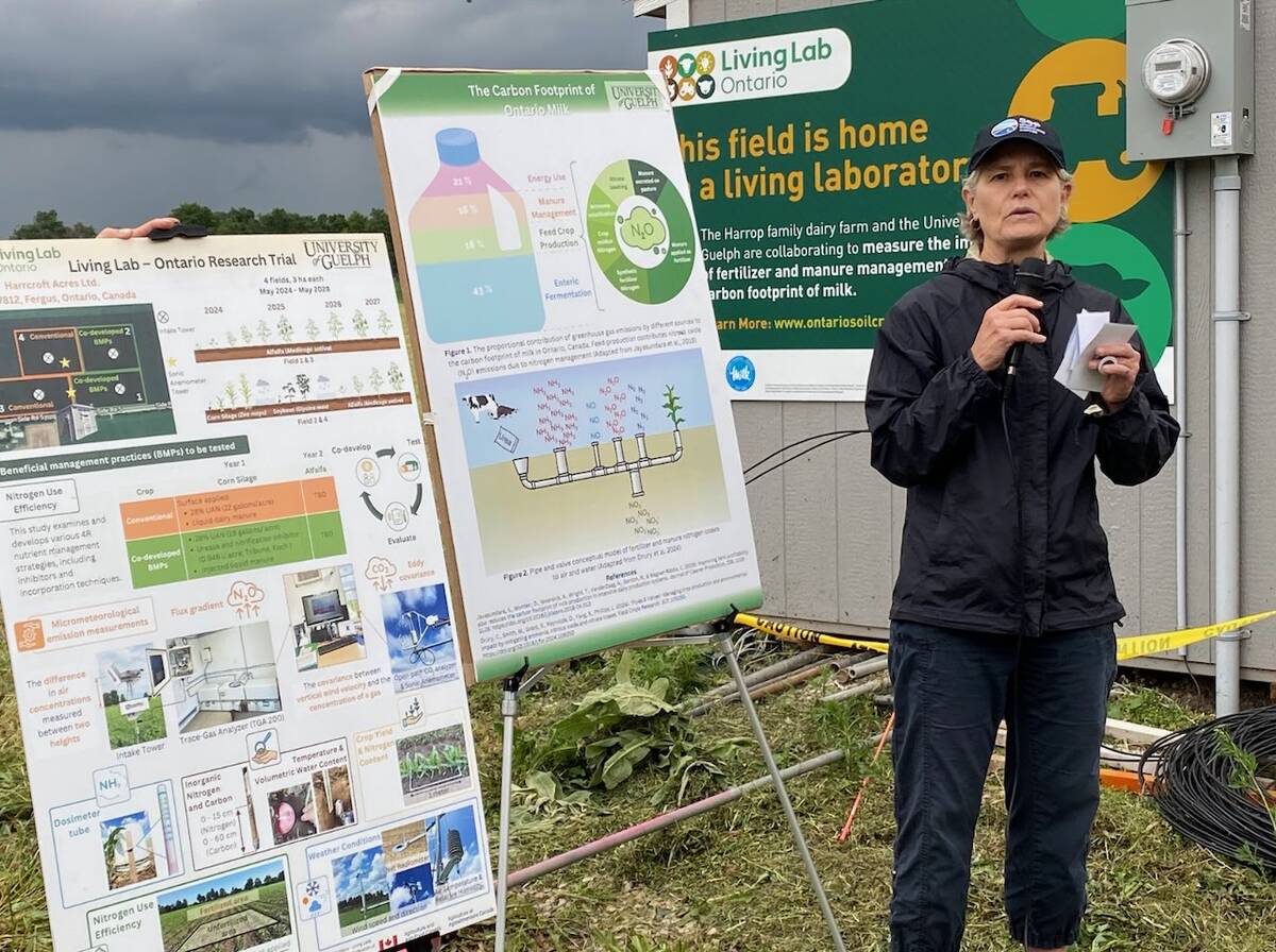 University of Guelph researcher Claudia Wagner-Riddle talks about a Living Lab Ontario research project. Photo: Submitted