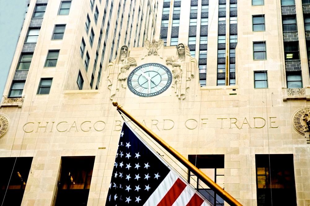 Exterior of the Chicago Board of Trade building.